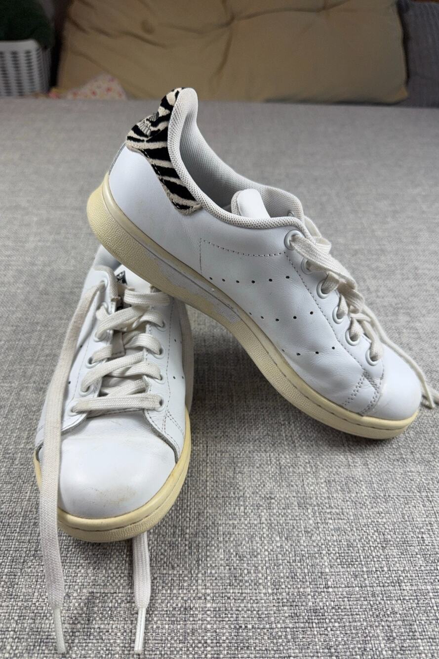 adidas Stan Smith White Zebra Women’s 6 Leather Sneakers B26590 Animal Print